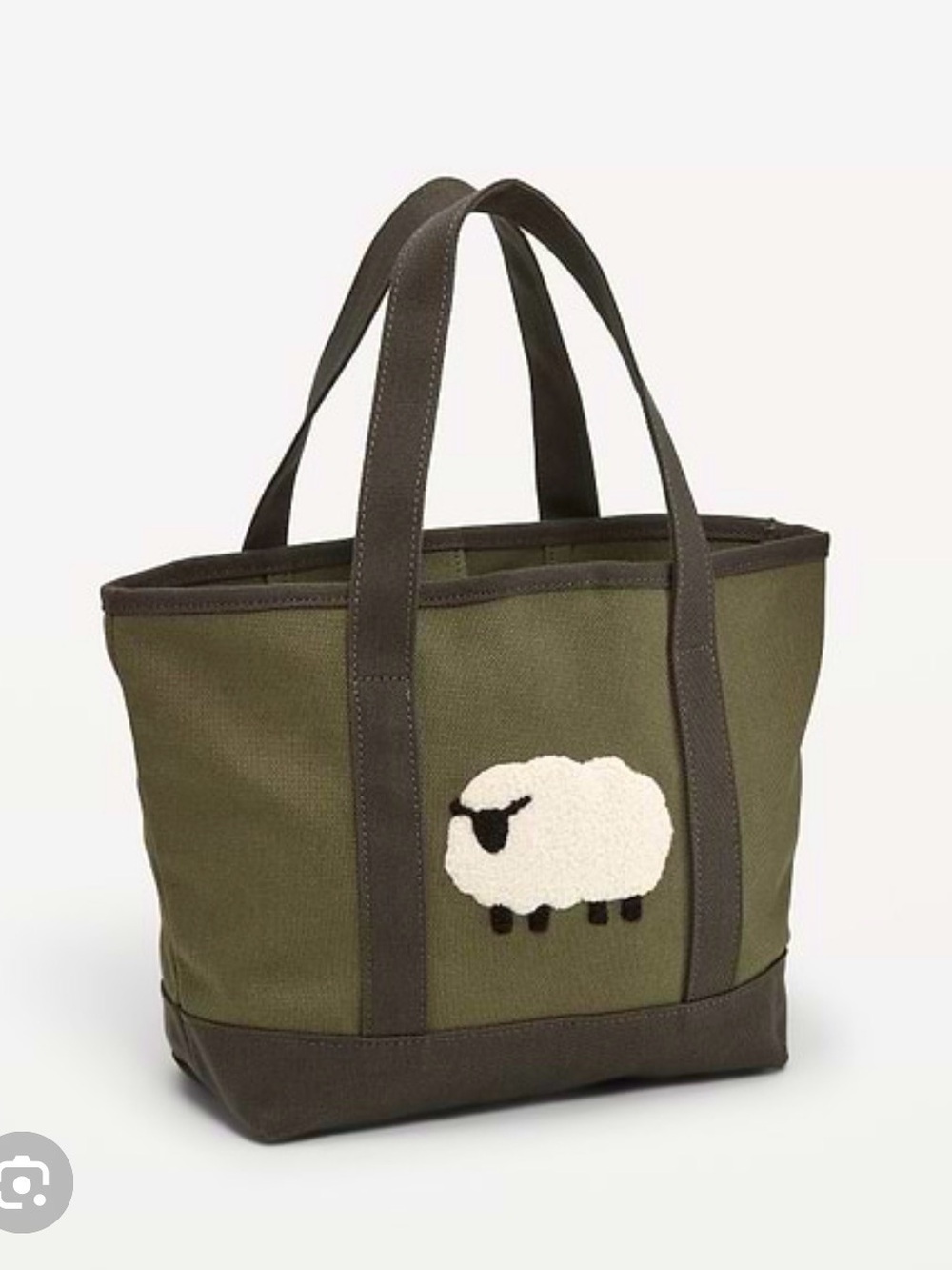 NWT Old Navy Olive Canvas Tote with Sheep Appliqué